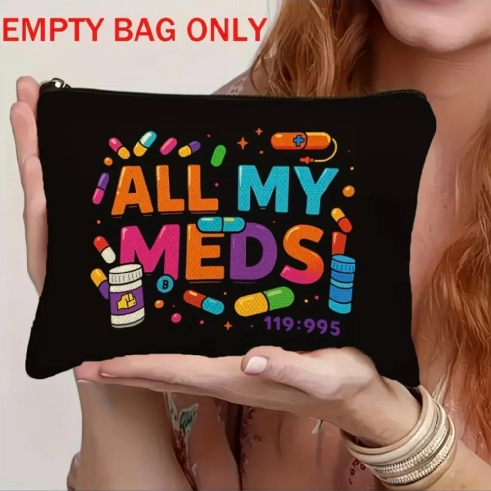 Women's Black Multicolor All My Meds Cosmetic Bag One Size